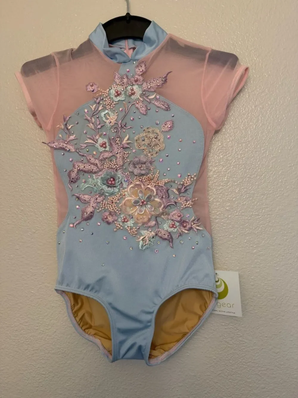 Ilo Gear Glamorous modest mandarin leotard custom solo dance costume blu pink LC